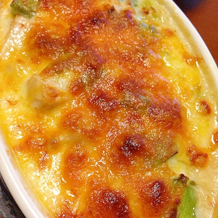 とろうま、ネギと鶏肉の和風グラタン